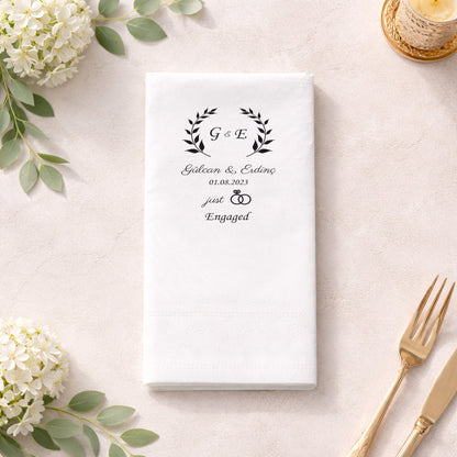 Minimal Defne Çerçeveli Nişan Peçetesi – Zamansız Organizasyon Tasarımı