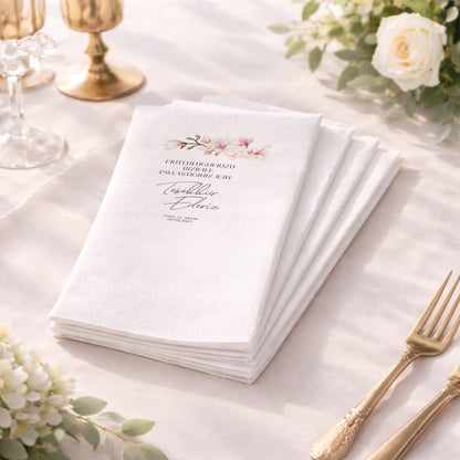 Çiçekli Teşekkür Yazılı Düğün Baskılı Peçete Tasarımı