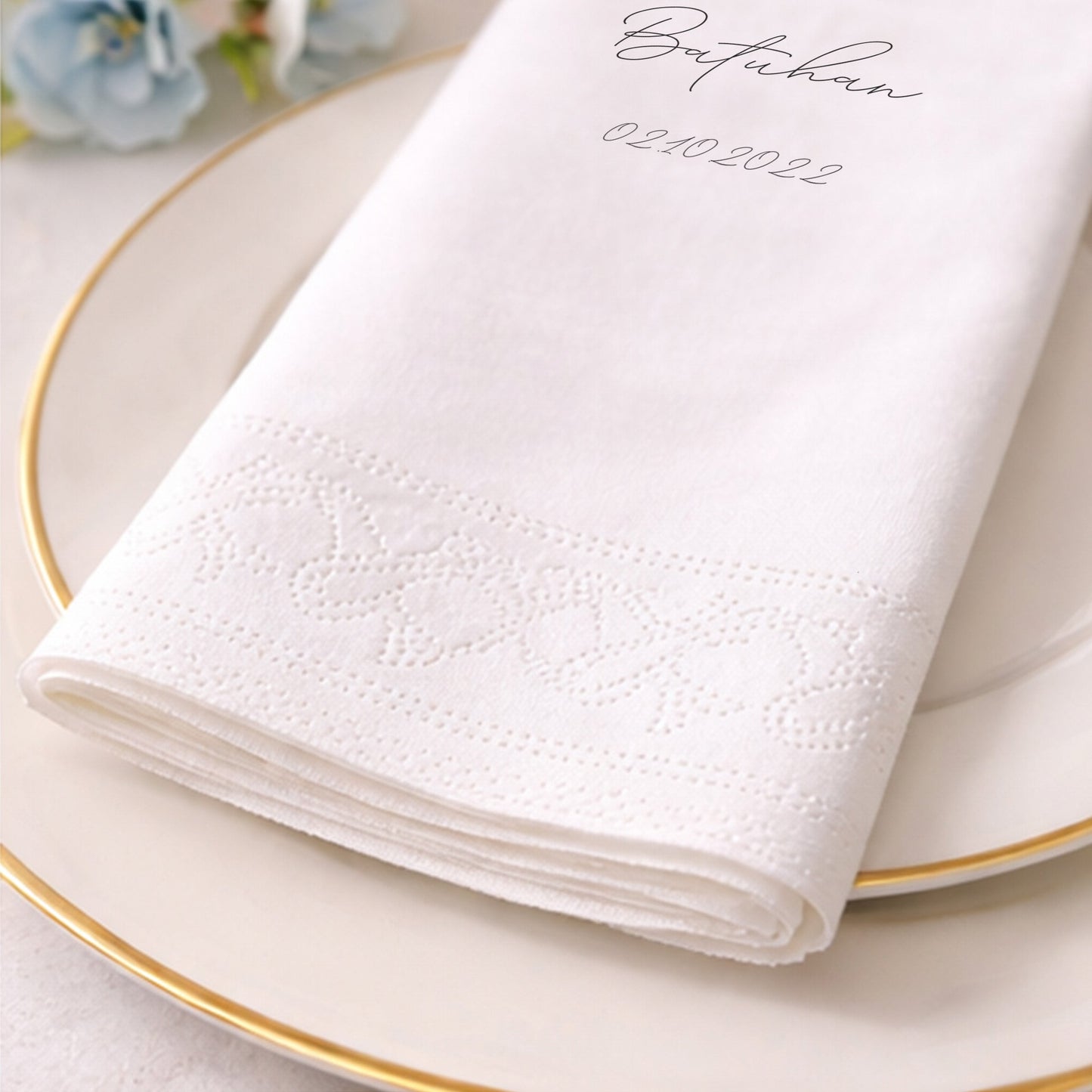 Minimal İsimli Kalpli Nişan ve Düğün Baskılı Peçete