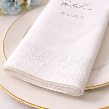 Minimal İsimli Kalpli Nişan ve Düğün Baskılı Peçete