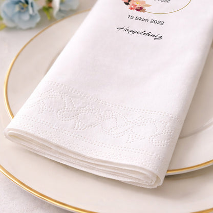 El Yazısı Tipografili İsimli Düğün ve Nişan Peçetesi