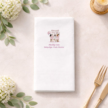 Floral Çerçeveli İsimli Düğün ve Nişan Baskılı Peçete