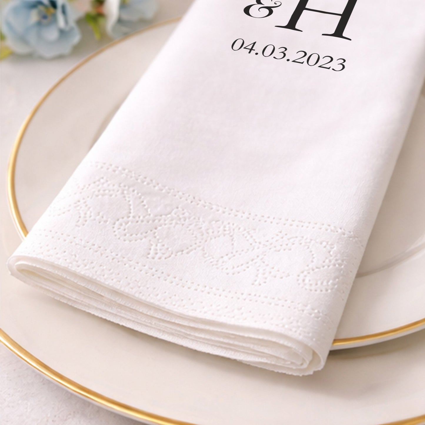 Harf Logolu Modern Düğün ve Nişan Baskılı Peçete Tasarımı