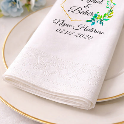 Altın Çerçeveli Yeşil Yapraklı Nişan Baskılı Peçete