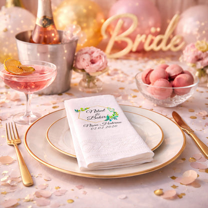 Altın Çerçeveli Yeşil Yapraklı Nişan Baskılı Peçete