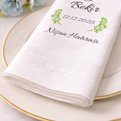 Yaprak Detaylı Minimal İsimli Nişan ve Söz Baskılı Peçete