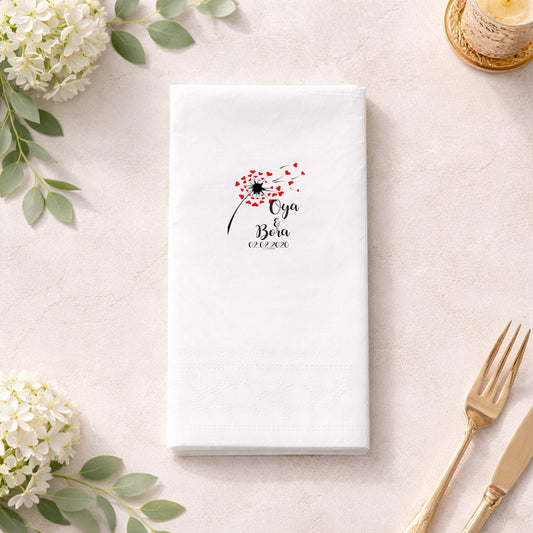 Canlı Çiçek Çerçeveli İsimli Nikah Hatırası Baskılı Peçete