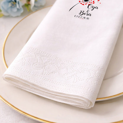 Canlı Çiçek Çerçeveli İsimli Nikah Hatırası Baskılı Peçete