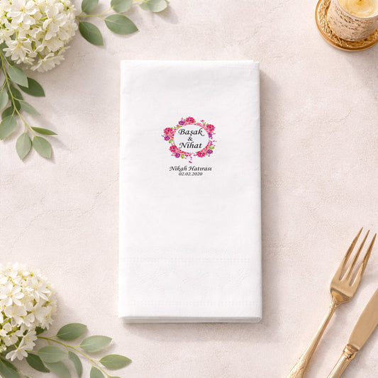 Balon Temalı Çiçekli İsimli Nikah Hatırası Baskılı Peçete