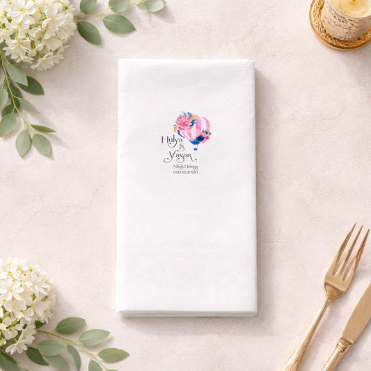 Kırmızı Çiçekli İsimli Nişan Hatırası Baskılı Peçete