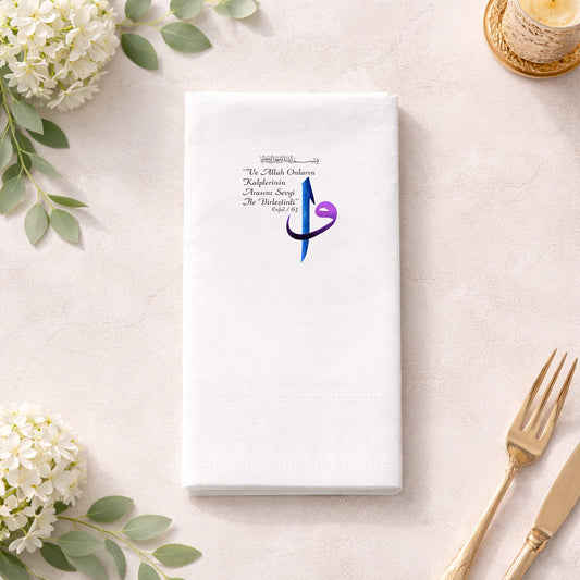 Renkli Hat Sanatlı Nikah ve Düğün Baskılı Peçete Tasarımı