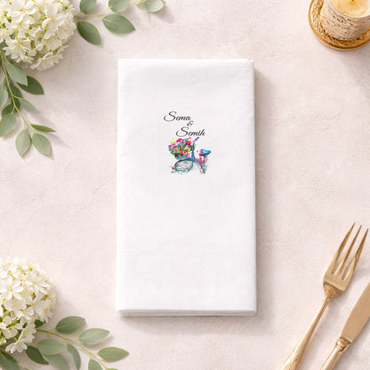 Sema & Semih Temalı Bisiklet Desenli Nişan Peçetesi