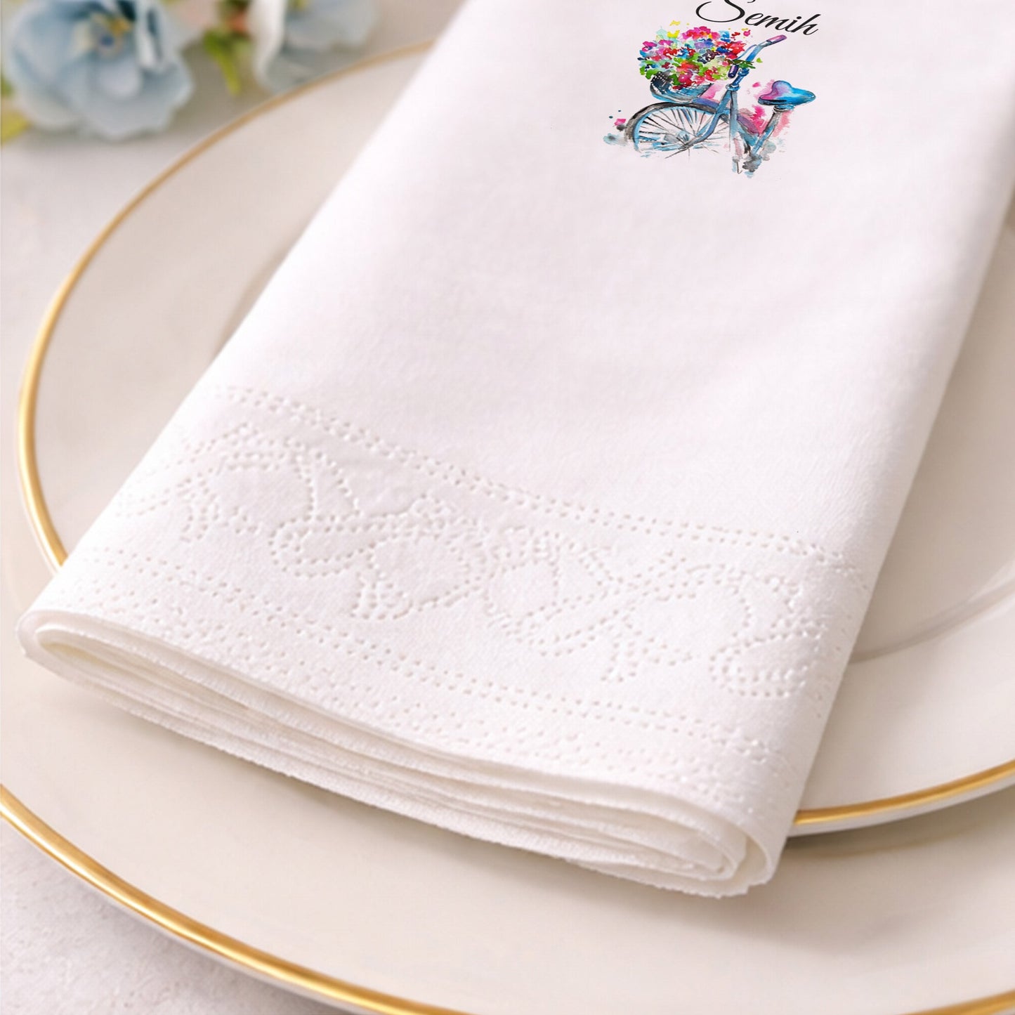 Sema & Semih Temalı Bisiklet Desenli Nişan Peçetesi