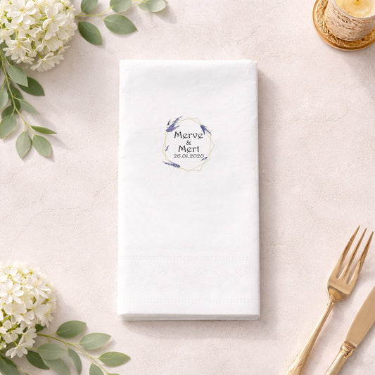 Merve & Mert Lavantalı Geometrik Nişan Peçetesi