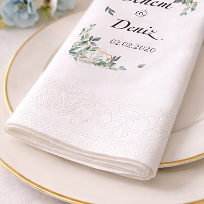 Senem & Deniz Yaprak Detaylı Düğün Peçetesi