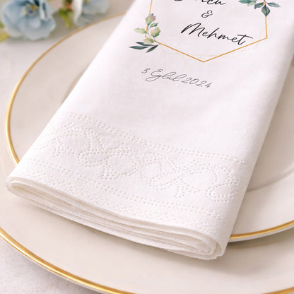 Doğal Çiçek Buketli Ayetli Nikah ve Düğün Peçetesi