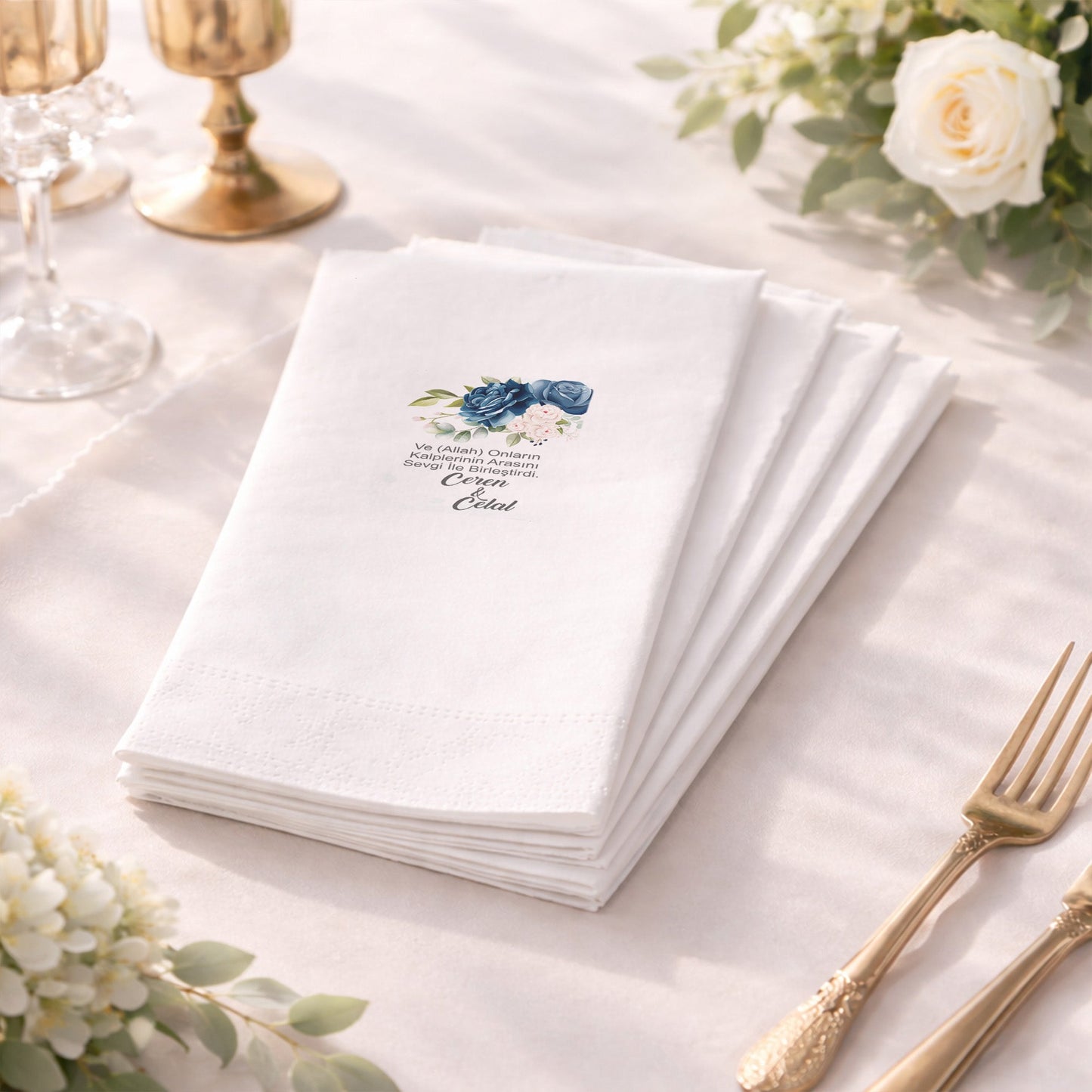 Çiçekli Geometrik Çerçeveli Söz ve Nişan Peçetesi