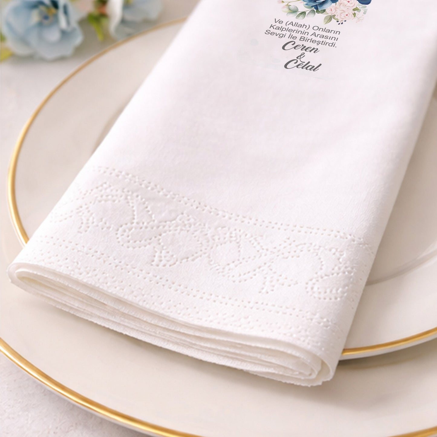 Çiçekli Geometrik Çerçeveli Söz ve Nişan Peçetesi