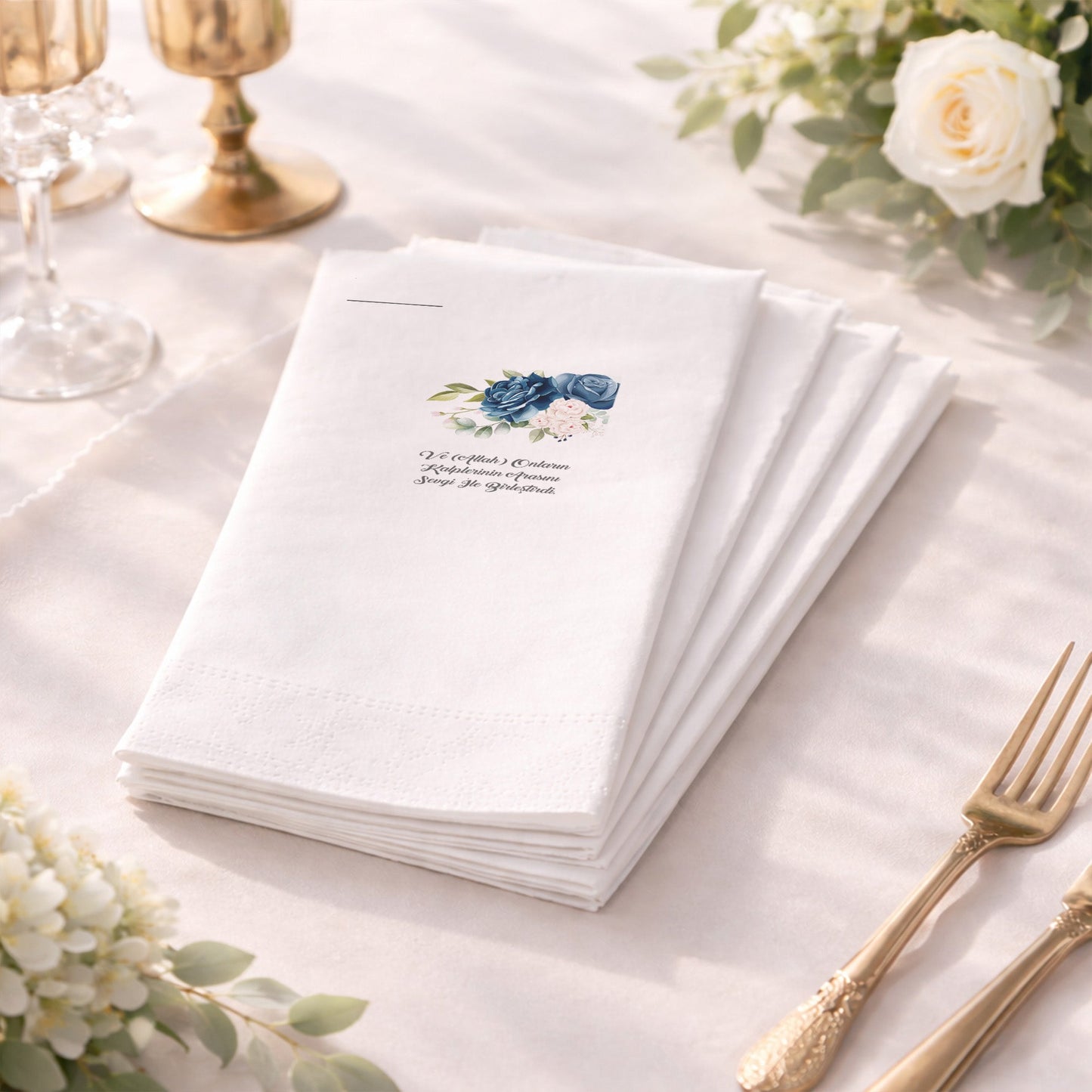 Renkli Çelenk Desenli İsimli Nişan Hatırası Peçetesi