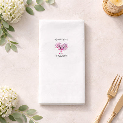 Kalp Ağaç Figürlü Romantik Nişan ve Düğün Baskılı Peçete