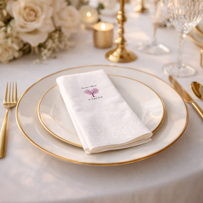 Kalp Ağaç Figürlü Romantik Nişan ve Düğün Baskılı Peçete