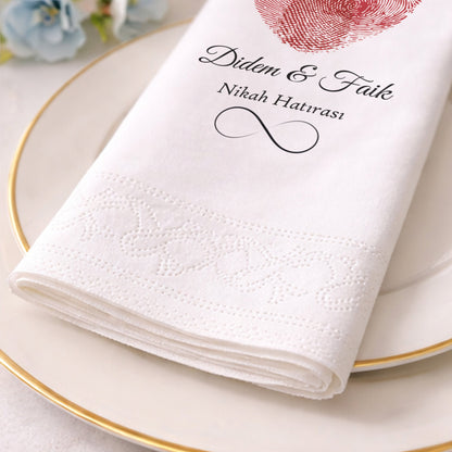 Parmak İzi Kalp Tasarımlı Nikah ve Düğün Baskılı Peçete
