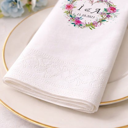 Çiçek Kalp Çerçeveli İsimli Nişan ve Düğün Baskılı Peçete