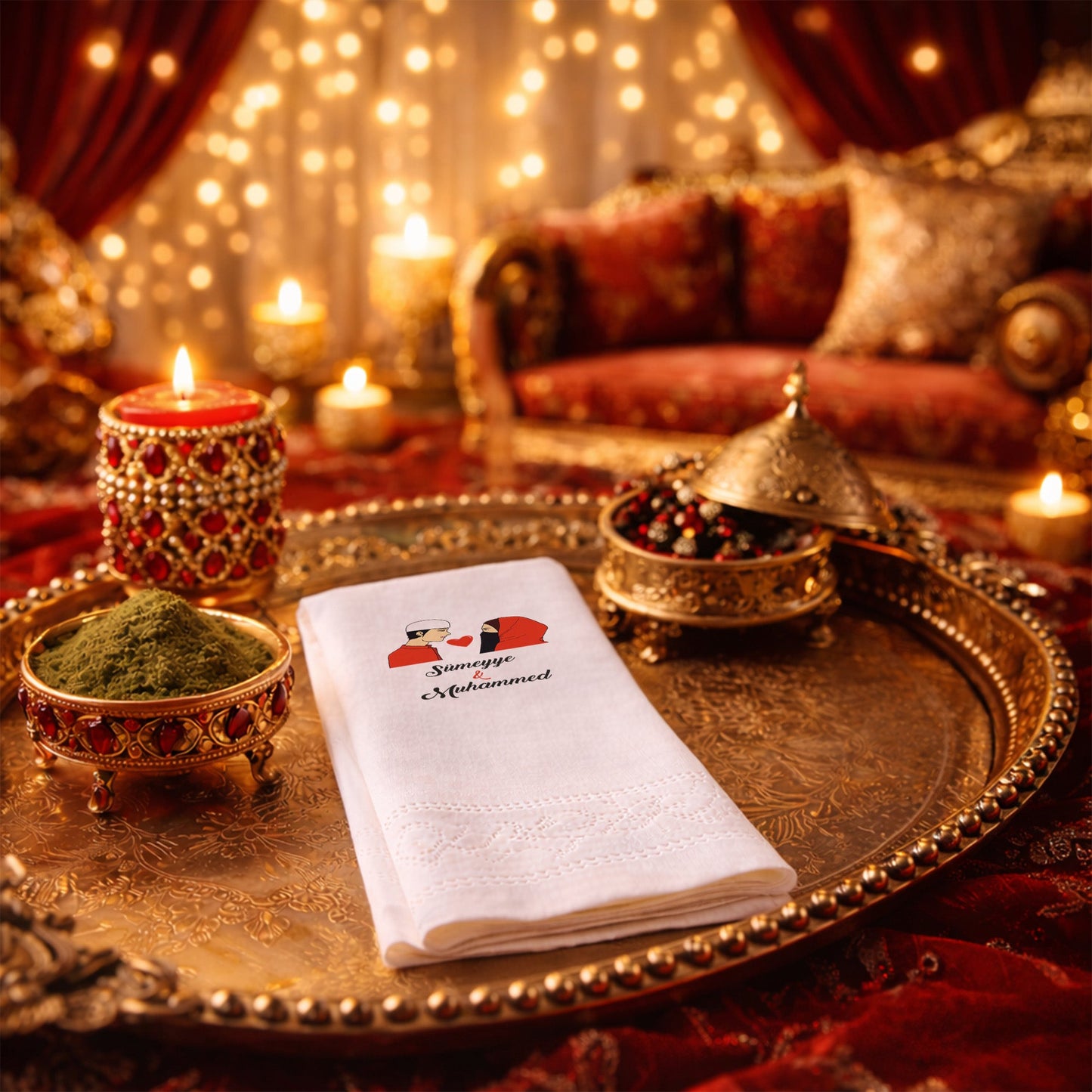 Figürlü Muhafazakâr Temalı İsimli Nikah Baskılı Özel Gün Peçetesi