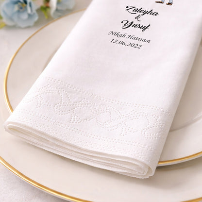 Geleneksel Kıyafetli Figürlü İsimli Nikah Baskılı Peçete