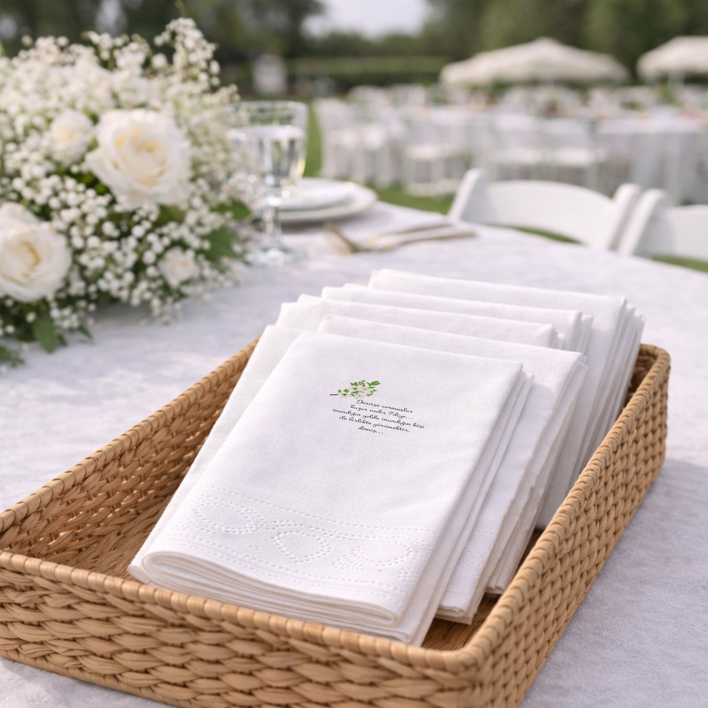 Anlamlı Söz Yazılı Bahar Çiçeği Temalı Siyah Baskılı Özel Peçete