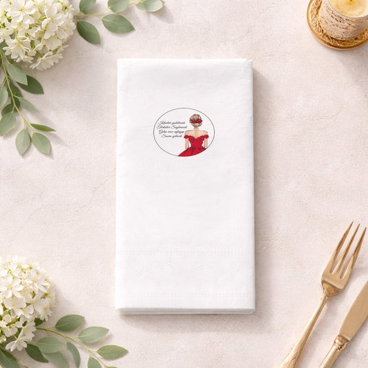 Gelin Figürlü Şiirli ve Kırmızı Elbiseli Kına Peçetesi