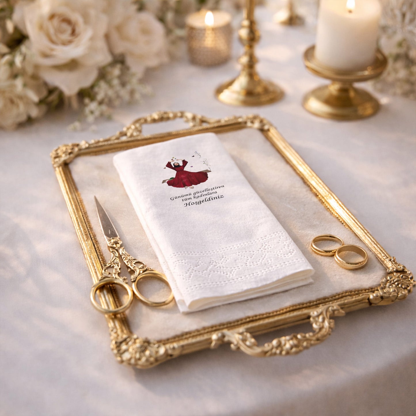 Kadınlara Özel Mesajlı Salıncakta Gelin Temalı Şık Kına Peçetesi