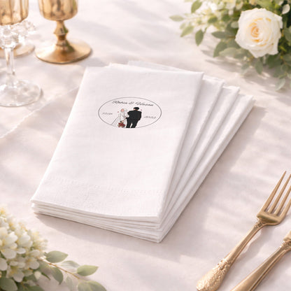 Rabia & Hasan İllüstrasyonlu Siyah Baskılı Düğün Peçetesi