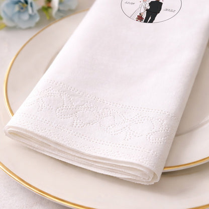 Rabia & Hasan İllüstrasyonlu Siyah Baskılı Düğün Peçetesi