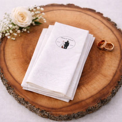 Rabia & Hasan İllüstrasyonlu Siyah Baskılı Düğün Peçetesi