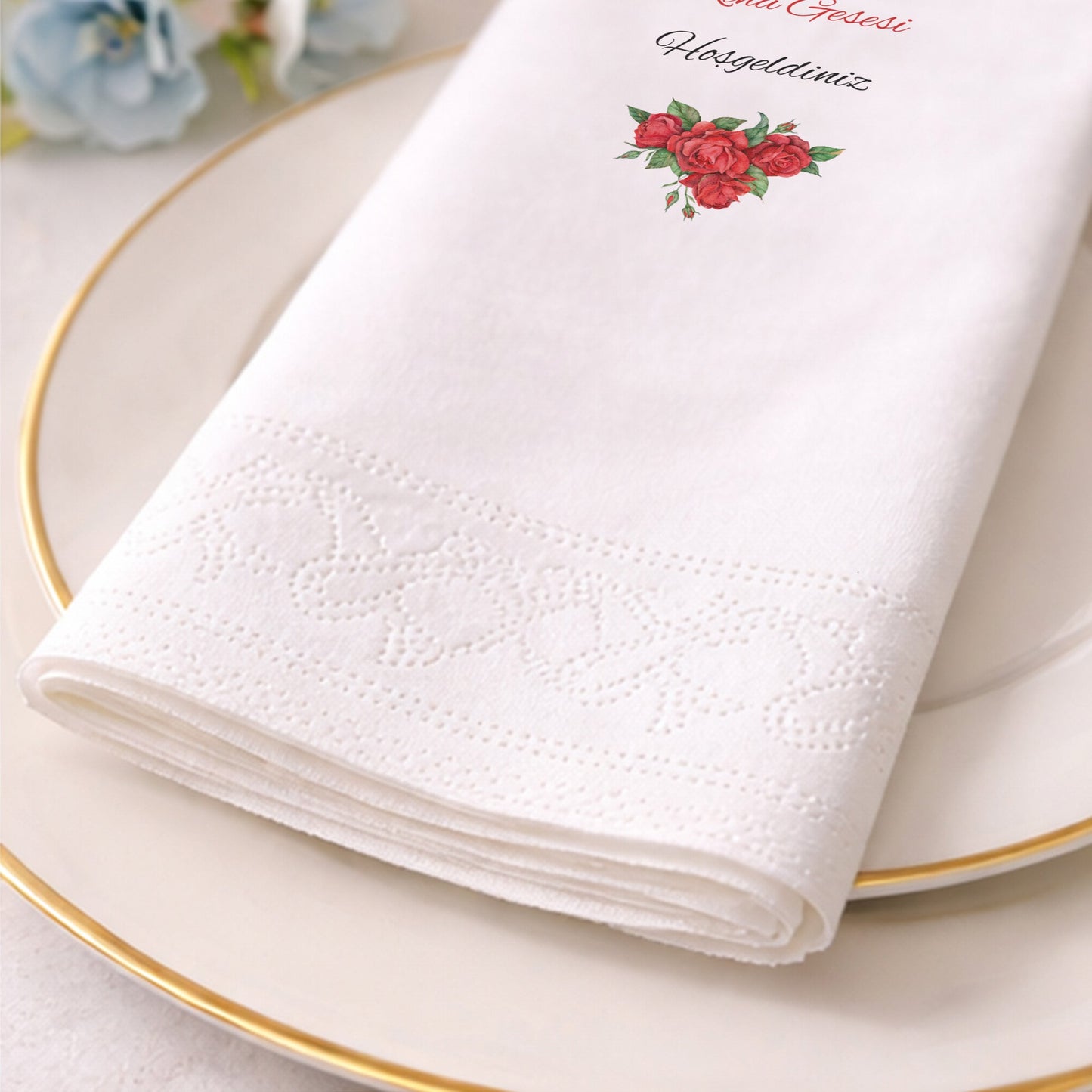 Kırmızı Gül Desenli Rabia'nın Kına Gecesi Baskılı Peçete