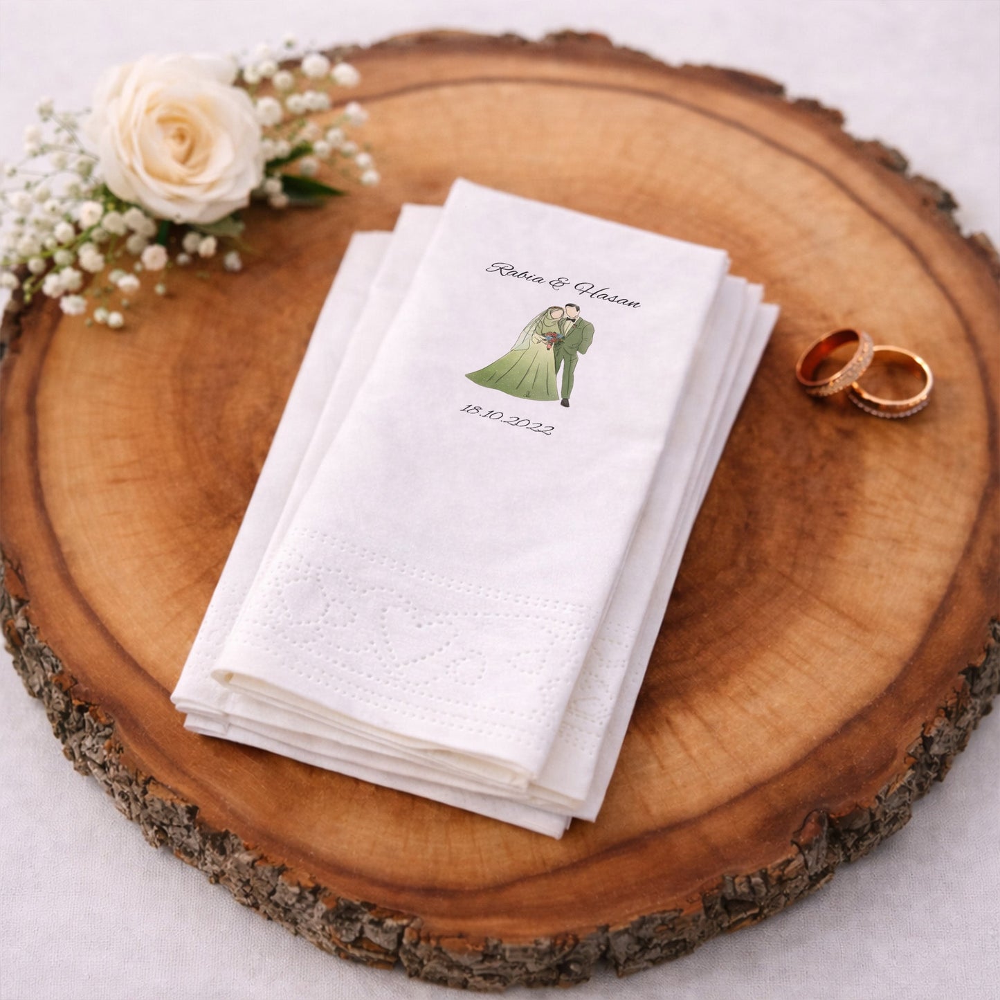 Yeşil Elbiseli Gelin Figürlü Kişiye Özel Düğün Peçetesi