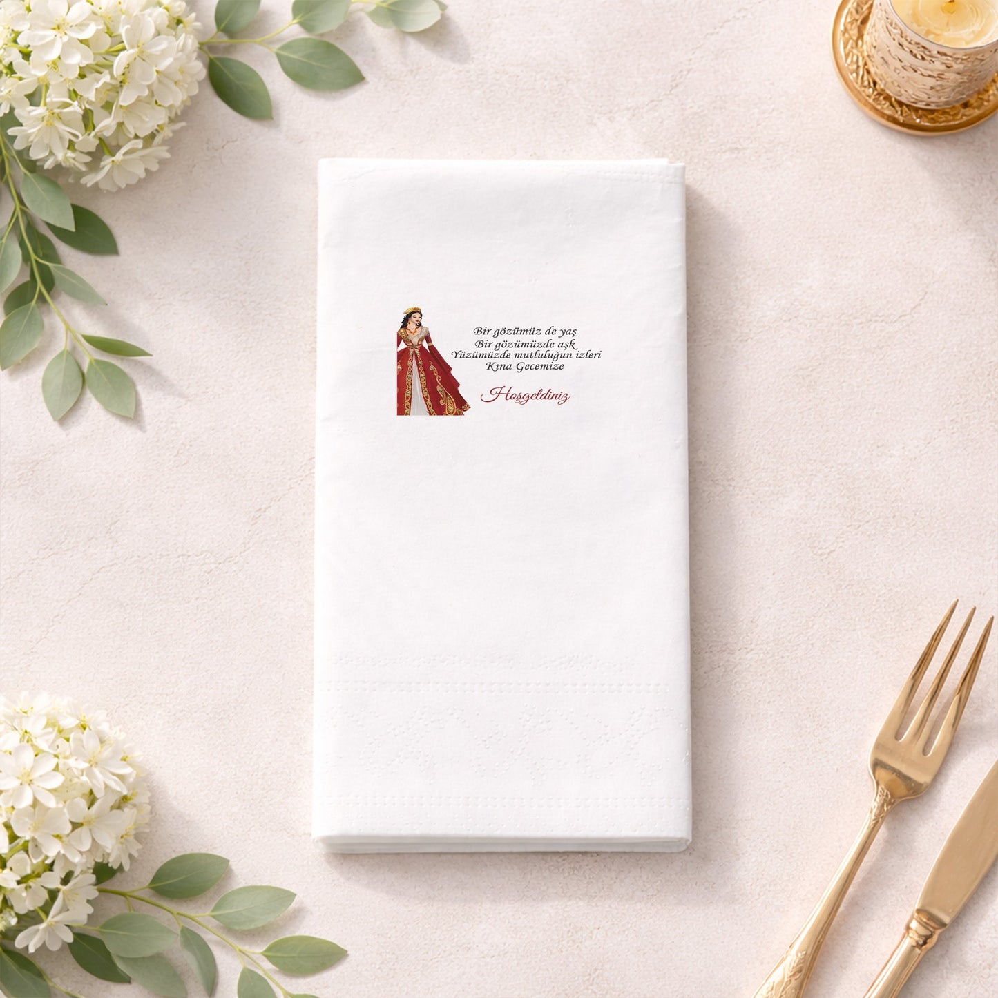 Kaftanlı Gelin Figürlü Kına Gecesi Baskılı Peçete