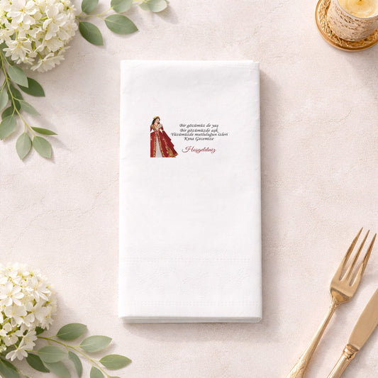 Kaftanlı Gelin Figürlü Kına Gecesi Baskılı Peçete