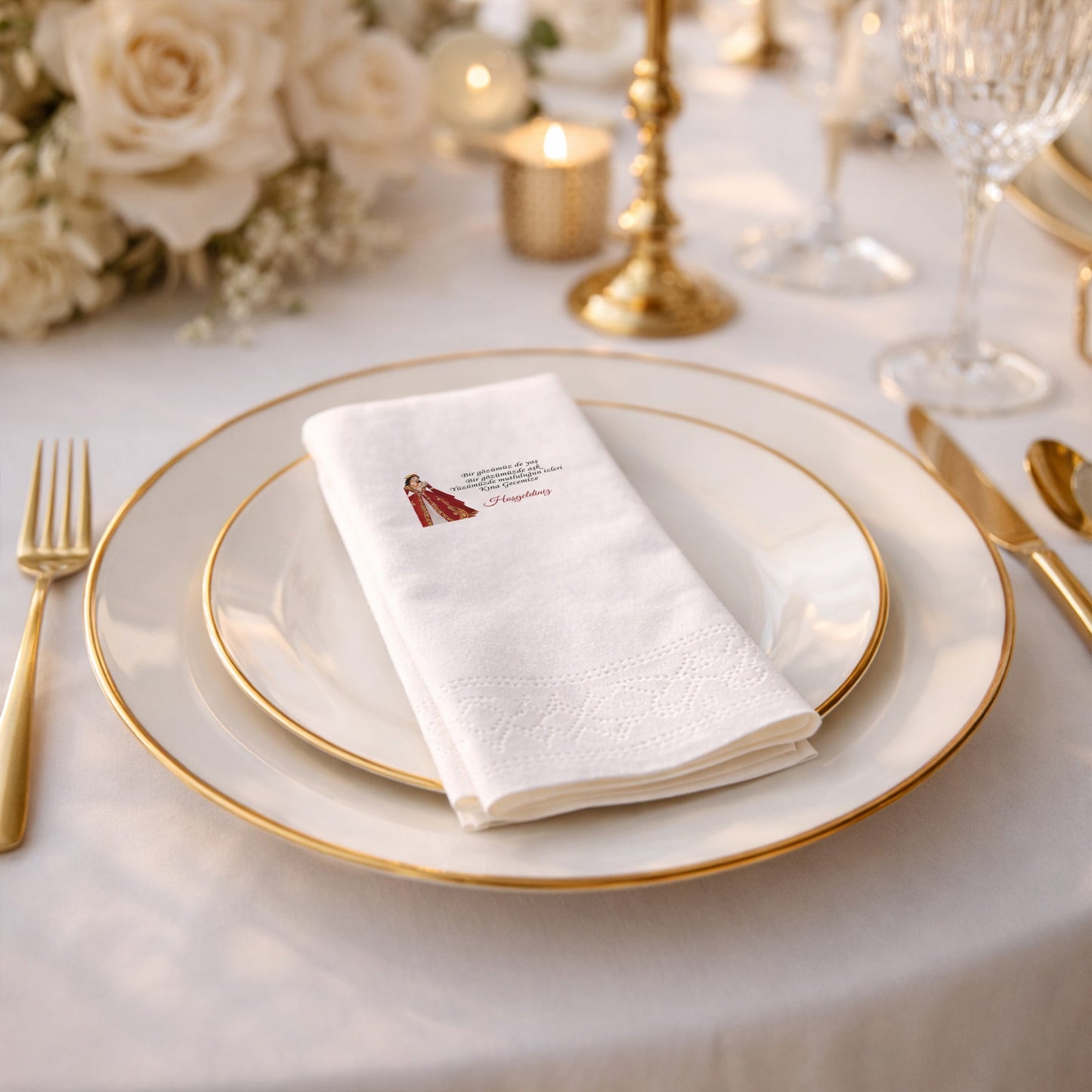 Kaftanlı Gelin Figürlü Kına Gecesi Baskılı Peçete