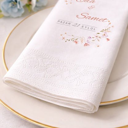 Eda & Samet Çiçek Çerçeveli Siyah Düğün Peçetesi