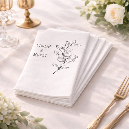 Sinem & Murat Minimalist Çiçekli Baskılı Peçete