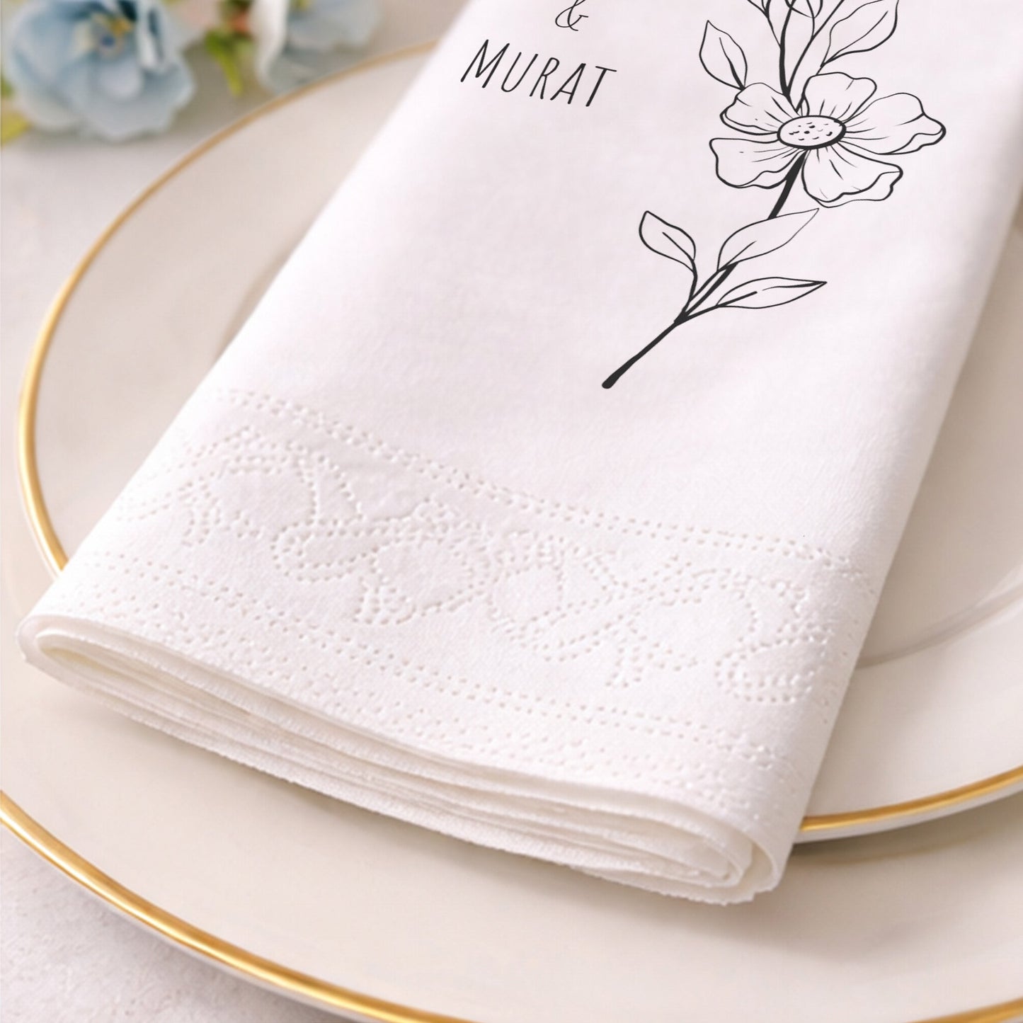 Sinem & Murat Minimalist Çiçekli Baskılı Peçete