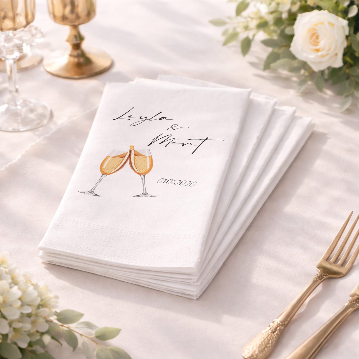 Leyla & Mert Kadeh İllüstrasyonlu Kutlama Peçetesi