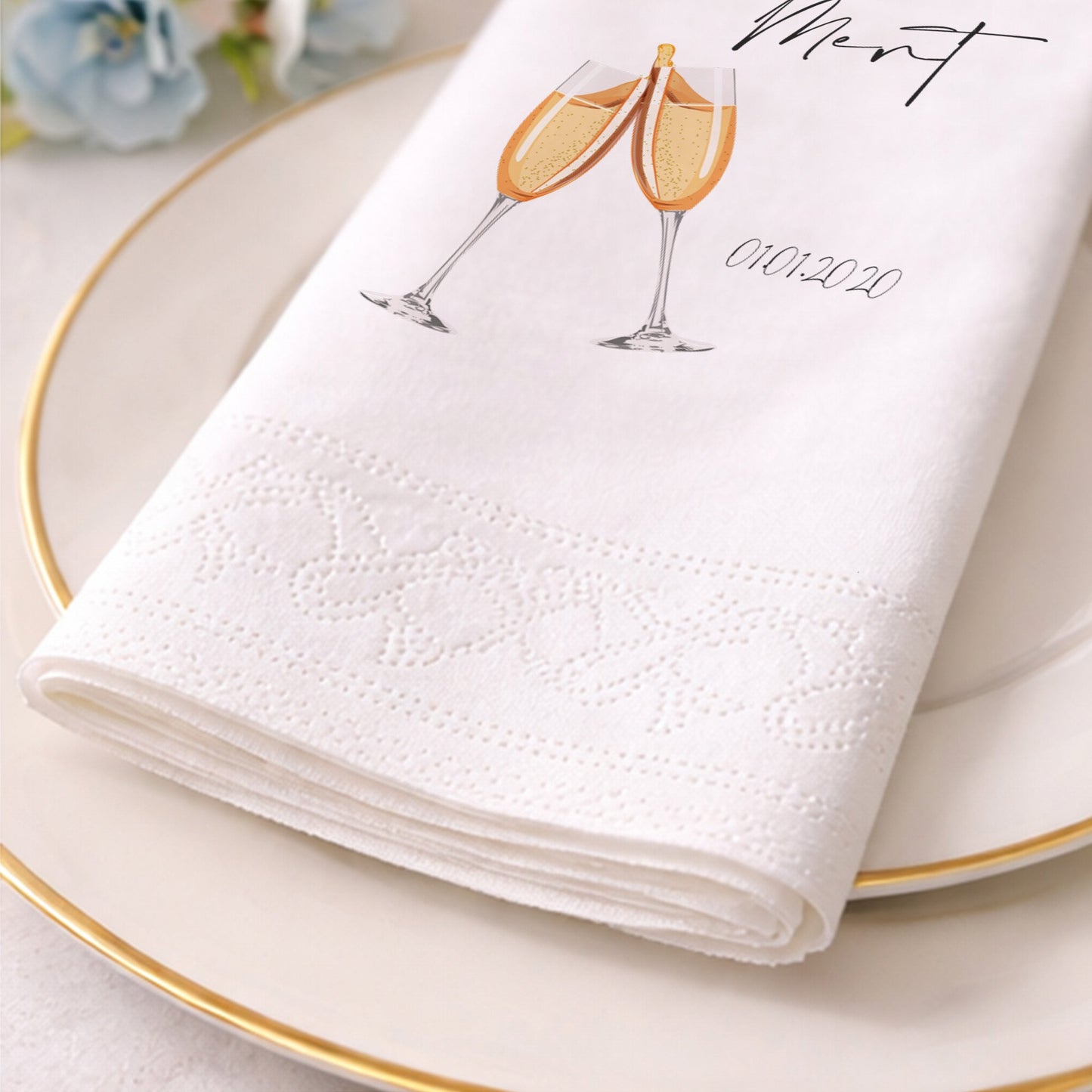 Leyla & Mert Kadeh İllüstrasyonlu Kutlama Peçetesi