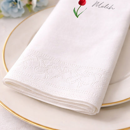 Miriam & Melih Kırmızı Lale Temalı Siyah Baskılı Nişan Peçetesi