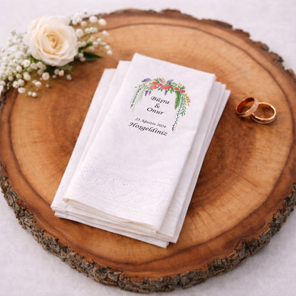 Büşra & Onur Pastel Çiçek Buketi Tasarımlı Baskılı Düğün Peçetesi