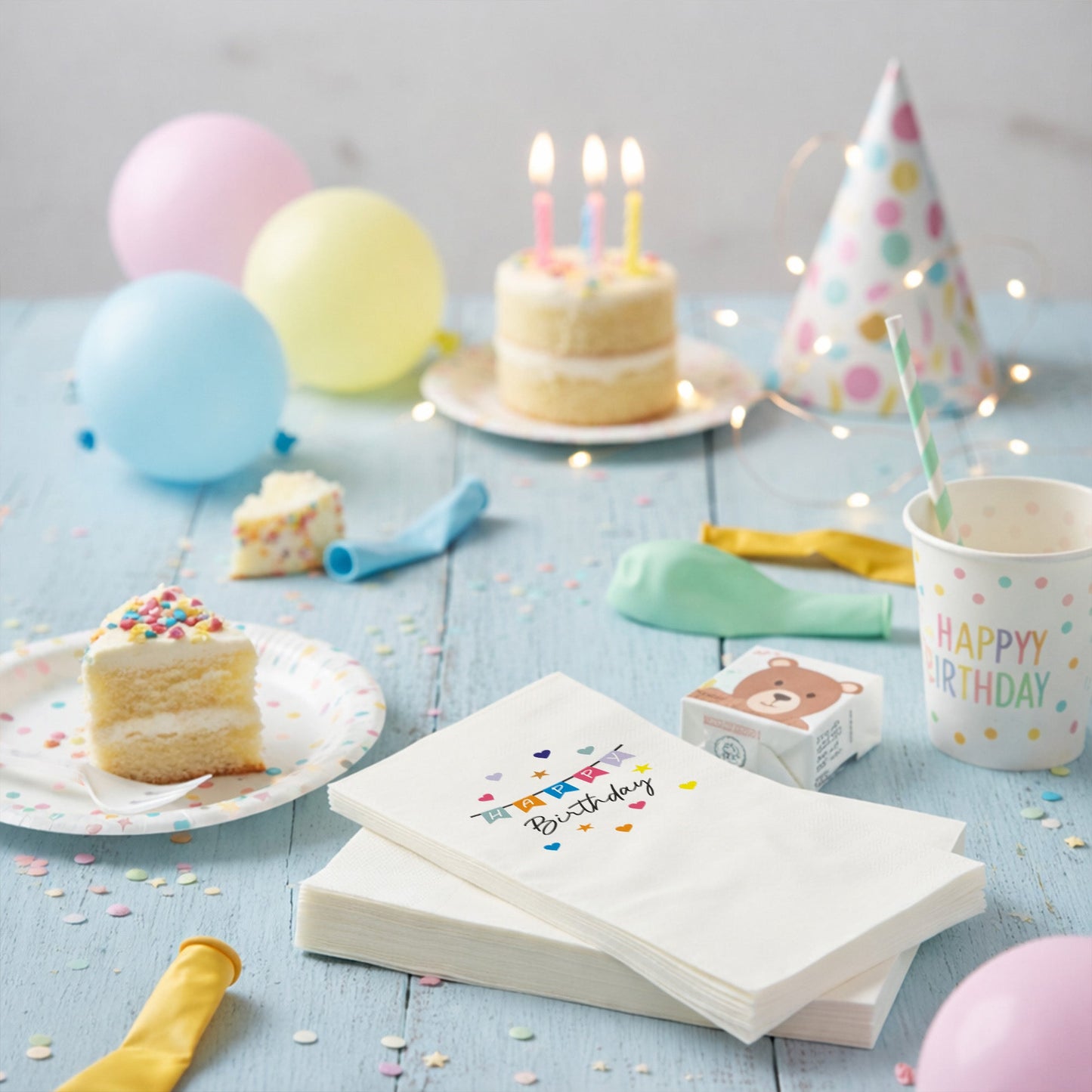 Renkli Happy Birthday Temalı Kişiye Özel Doğum Günü Peçetesi