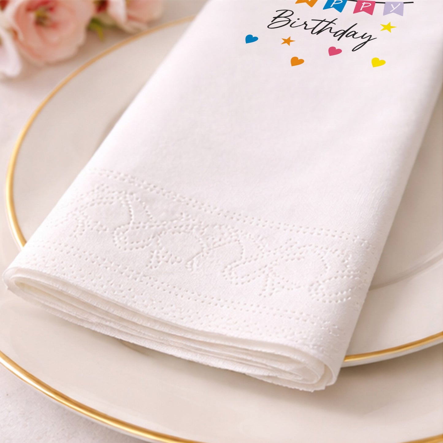 Renkli Happy Birthday Temalı Kişiye Özel Doğum Günü Peçetesi