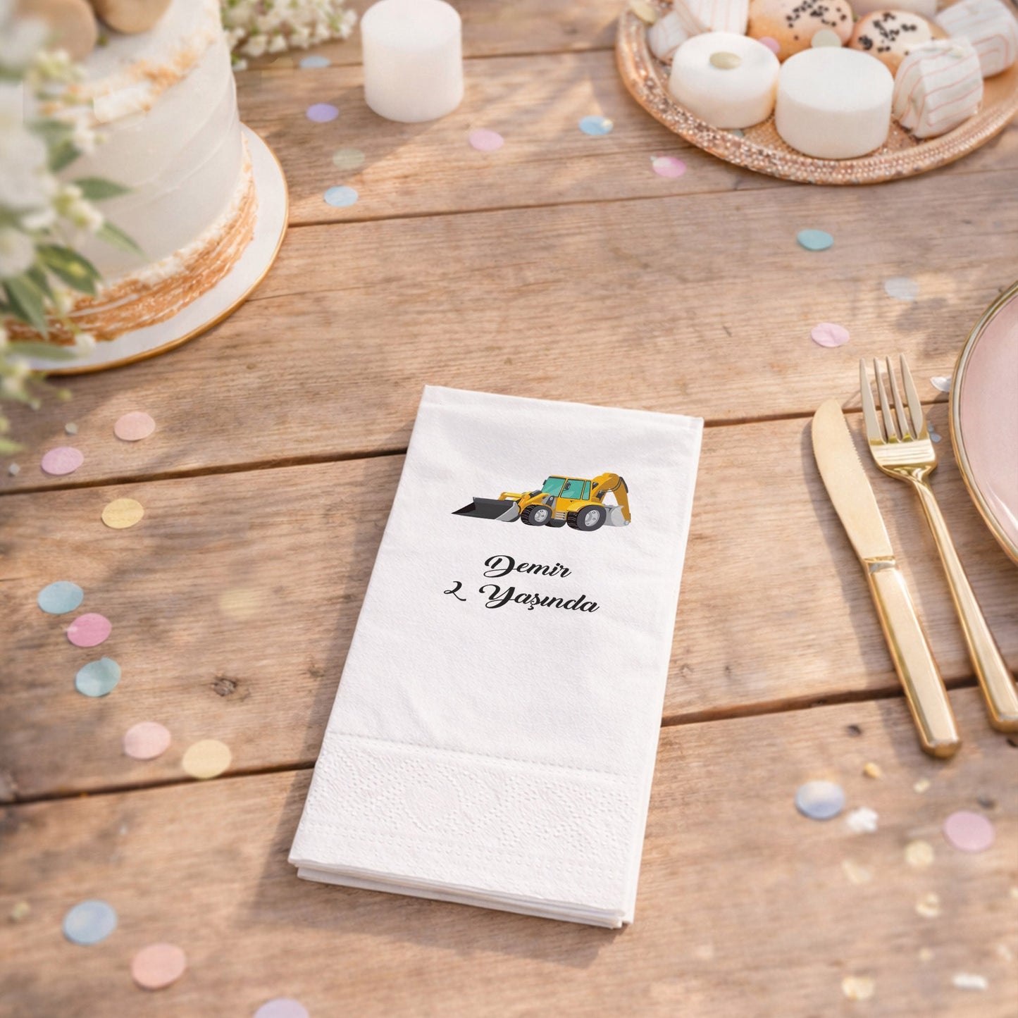 Kepçe Temalı Erkek Çocuk 2 Yaş Doğum Günü Peçetesi